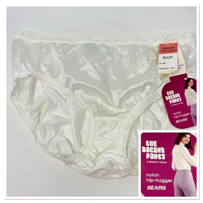 Panty vintage Sears The Doesn’t 100 % nailon blanco encaje ribete cadera abrazador talla M nuevo de Lote Antiguo Foto 1 de 4