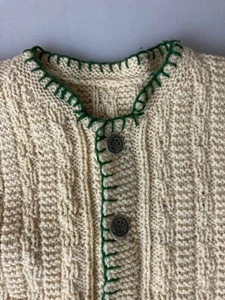FOR MENDERS ONLY - Handgestrickte Woll Strickjacke Elfenbein Grün Deckenstich Small - Bild 1 von 11