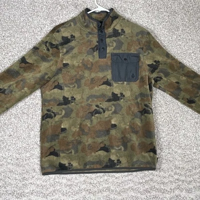 Volcom Camouflage Fleece Pullover Men's Size S-P Snap Neck Pocket - Image 1 of 4