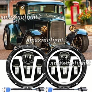 Pair 7" Inch Projector LED Headlights Hi/Lo Halo DRL Fit Ford Model A 1930 1931 - Picture 1 of 15