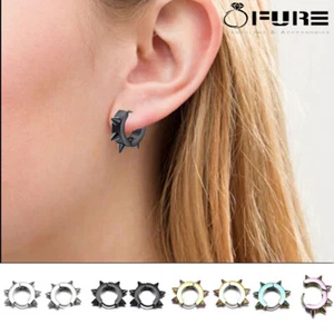 Stainless Steel Earrings Spike Rivet Hoop Huggie Gothic Pair Ear Stud Women Men - Picture 1 of 6
