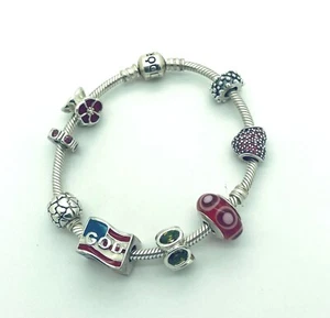 Pulsera Pandora Plata de Ley (7) Dije (Barril Rojo, Bandera de Dios) 8" - Imagen 1 de 1