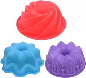 3 Pcs Silicone Cake Bread Baking Molds, Large Swirl Cake Mold Castle Cake Mold - Picture 1 of 8