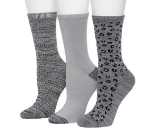 Paquete de 3 calcetines Cuddl Duds® relleno de felpa peso medio guepardo torcido costilla 4-10 grises - Imagen 1 de 1