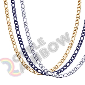 Hombres Mujeres Figaro Collar Cadena Acero Inoxidable Chapado en Oro/Negro Eslabón 3mm-12mm - Imagen 1 de 7