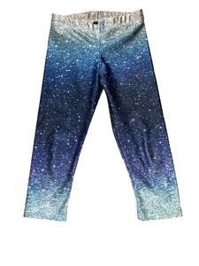 Pixie Lane girls blue glitter ombre sparkle cropped hi shine leggings 5 - Picture 1 of 2