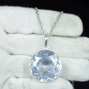 64.80 Ct Natural Cambodian Round Cut White Zircon Pendant 925 Silver Gemstone - Picture 1 of 6