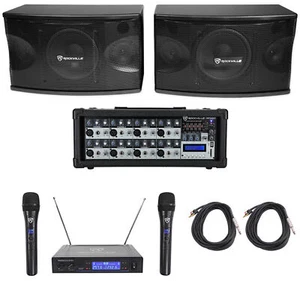 Pair Rockville KPS80 8" 3-Way 800w Karaoke/Pro Speakers+Amplifier+Wireless Mics - Picture 1 of 12