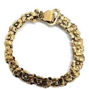 Vintage Signed Sterling Gold Tone Pansy Flower Panel Link Bracelet size 7 - Picture 1 of 7