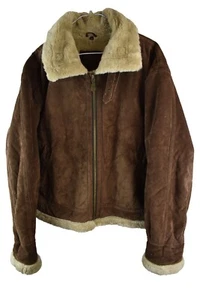 Brown Leather Tybe B-3 Bomber Jacket size 46 Mens Full Zip Lined Aviator Casual - Picture 1 of 9