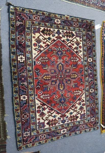 Alfombra vintage Karaja Serapi área oriental 3'3 x 4'4 lana anudada a mano - Imagen 1 de 8