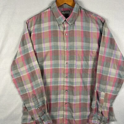 Винтажная мужская рубашка 90-х на пуговицах большая серая розовая фиолетовая клетчатая мягкий хлопок - Изображение 1 из 4