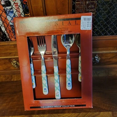 NOS!20Pc Pfaltzgraff Stainless Steel Flatware Perennials Garden Trellis Table... - Image 1 of 2