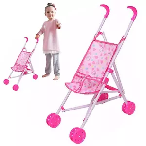 Girls Pretend Playset Foldable Doll Stroller Folding Trolley Kids Learning Toy - Picture 1 of 8