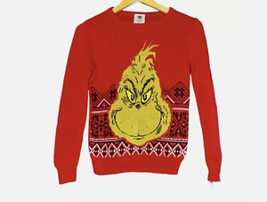 Dr. Seuss The Grinch Kids Christmas Holiday Sweater Size Small Knit Ugly Red - Picture 1 of 4