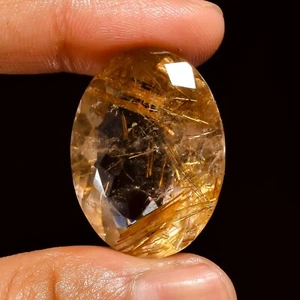 92.50 Cts Genuine Golden Rutile Quartz Loose Gemstone Oval Faceted 31X31X18 mm - Picture 1 of 6