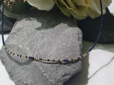 Gargantilla/Collar Lapislázuli "Mujer viva más fuerte" código Morse relleno de oro de 14kt Foto 1 de 4