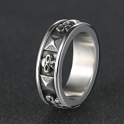 Biker Stainless Steel Punk Skull Pyramid Combination Mens Promise Ring Size 7-13 - Image 1 of 4