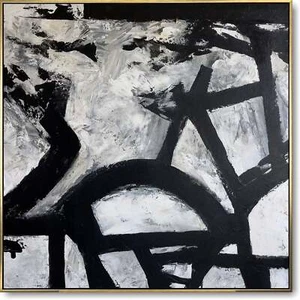 Abstract Black and White Paintings on Canvas Minimalist Franz Kline Style32x32" - Picture 1 of 9
