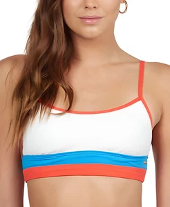 Roxy Women's White Red Hello July Regular Coverage Bathing Bralette Top Size XL - Picture 1 of 3