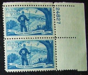 US 3¢ stamp SC #1024 Future Farmers of America MNH 1953 pair w/ plate number - Picture 1 of 2