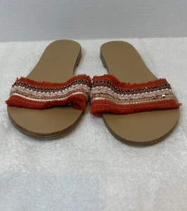 Forever21 Women Beaded Fringe-Vamp Sandals Size 8 - Picture 1 of 7