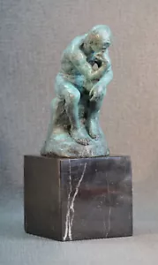 Bronze Figur Der Denker - Statue The Thinker Deko grün signiert Rodin Kunst - Bild 1 von 5