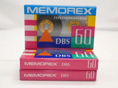 MEMOREX DBS 60 Тип 1 Нормальное Смещение Лот из 3 НОВЫХ ИЗ СТАРЫХ ЗАПАСОВ ЗАПЕЧАТАННЫХ ВИНТАЖНЫХ КАССЕТНЫХ ЛЕНТ Реквизит - Изображение 1 из 4
