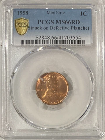 RARE 1958 LINCOLN WHEAT CENT PLANCHET ERROR! PCGS MS-66 RED! REDUCED PRICE! Cover
