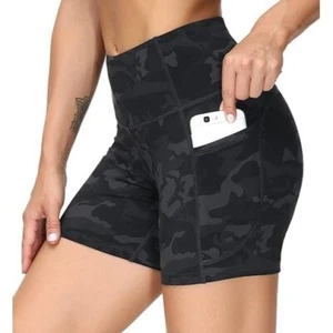 High Waist Yoga Tummy Control Fitness Athletic Workout Shorts With Pockets (XS) - Picture 1 of 7