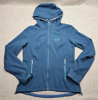 Mountain Hardwear Jacket Womens Small Blue Softshell Hooded Full Zip Hiking - Imagem 1 de 4