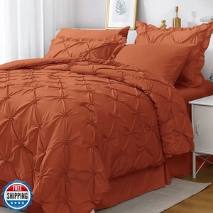JOLLYVOGUE Queen Comforter Set 7 Pieces, Burnt Orange Bed in a Bag Comforter - Picture 1 of 5