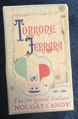 Vintage TORRONE FERRARA Empty Candy Box ADVERTISING Ferrara Candies ORANG NOUGAT - Image 1 of 4