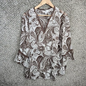 Susan Graver Top Damen Plus 1X braun V-Ausschnitt Paisleymuster transparent Bluse Damen - Bild 1 von 7