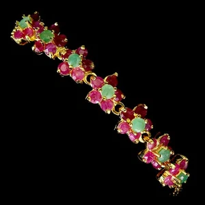Summer 925 Sterling Silver Bracelet Round Emerald 3mm Ruby Gemstone Jewelry 8 In - Picture 1 of 14