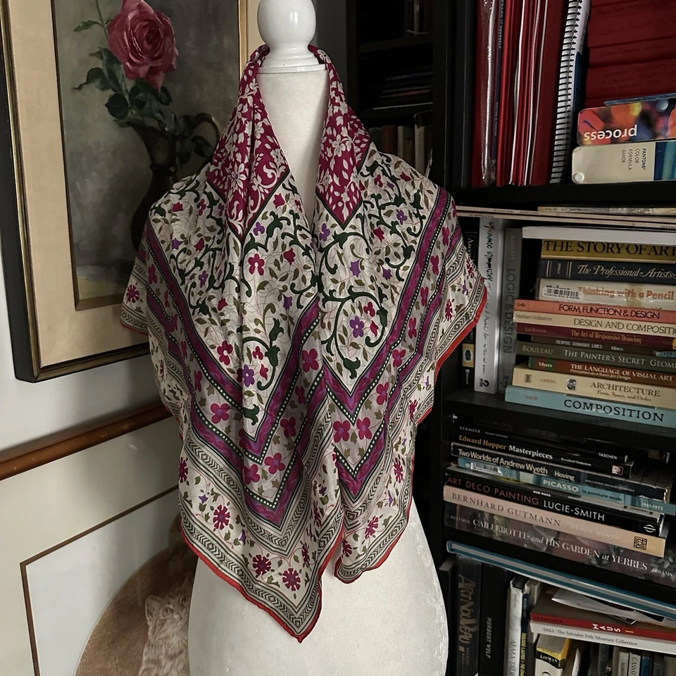 De Colección Oscar De La Renta 31" X 31" 100% Seda Bufanda Transparente Multicolor Floral Foto 1 de 4