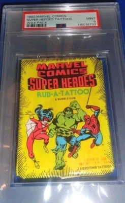 1980 Marvel Comics Super Heroes Tattoos Wax Pack PSA 9 Mint!  only 1 higher WOW - Image 1 of 4