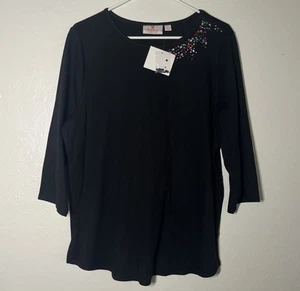 Quacker Factory Strass Shirt Größe Large schwarz bunt Glitzer 3/4 SLV neu mit Etikett - Bild 1 von 10