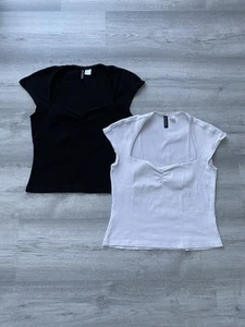 H&M geripptes kurzes T-Shirt schwarz+weiß Gr.S aktuelle Kollektion - Bild 1 von 7