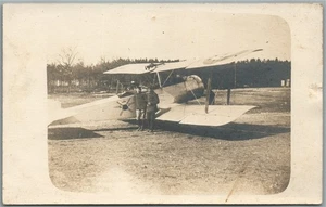 FRÜHE LUFTFAHRT FLUGZEUG DOPPELDECKER mit CREW ANTIKE ECHTFOTO POSTKARTE RPPC - Bild 1 von 2