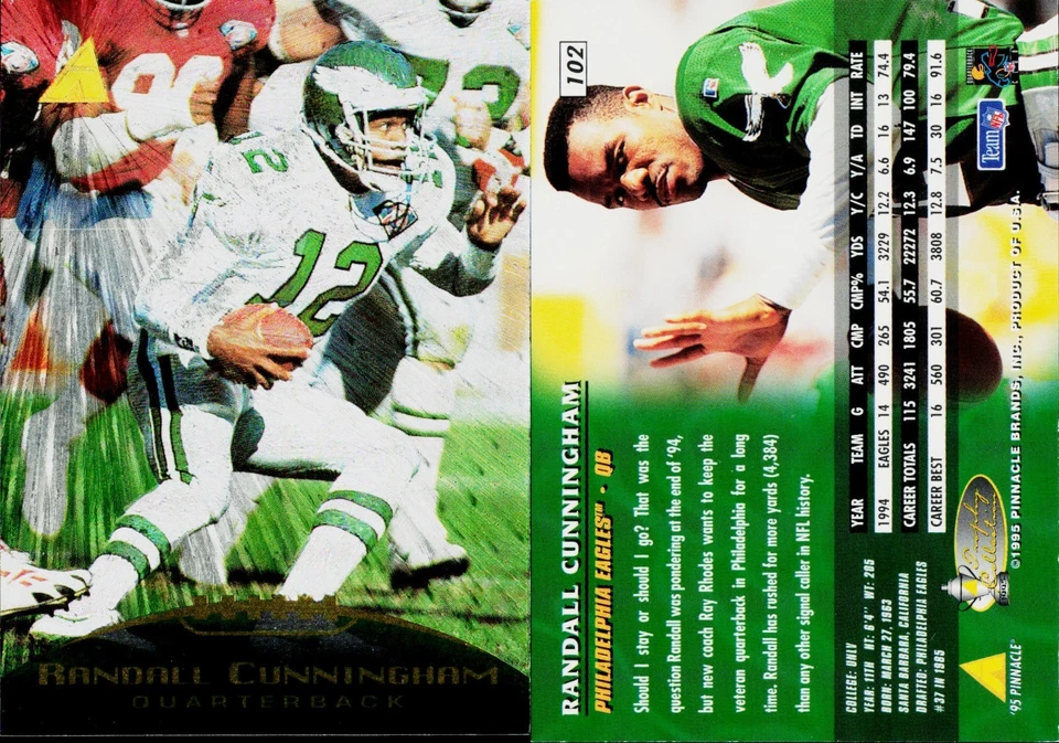 1995 Pinnacle Football Card Trophy Collection #102 Randall Cunningham - Image 1 of 1