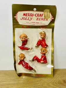Vintage Miniatur Pixie Elfen 4er Set Kunststoff Elfe Urlaub Kuchen Topper MCM - Bild 1 von 9