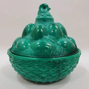 Westmoreland CHICK On EGG PILE Malaquita VERDE Escoria CUMBRE Cesta de Vidrio Tejido - Imagen 1 de 21