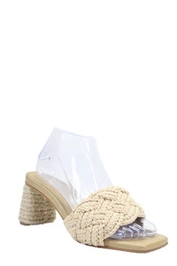 Kaanas Womens Woven Detail Open Square Toe Slip On Mule Heels Beige Size 7 - Picture 1 of 4