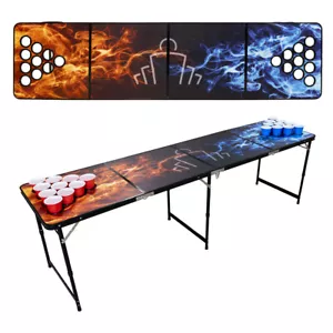 FLAMIN' HOT FIRE BEER PONG TABLE 8ft - Black Frame | Drinking Game Top Quality - Picture 1 of 5