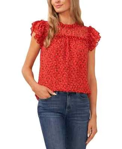 /LX030/ CeCe bedrucktes Rüschen Flatterärmel Top Bluse rot bunt Gr. M $ 69 - Bild 1 von 4