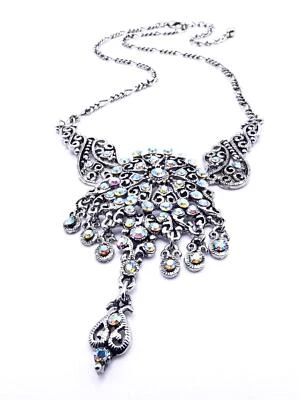 EXQUISITO Collar Araña Victoriano Iridiscente Aurora Boreal Cristales Foto 1 de 4