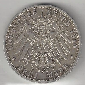 SAJONIA-WEIMAR-EISENACH, ESTADO ALEMÁN, 1910-A, 3 MARCOS, PLATA, KM#277, CH.-X.F. - Imagen 1 de 2