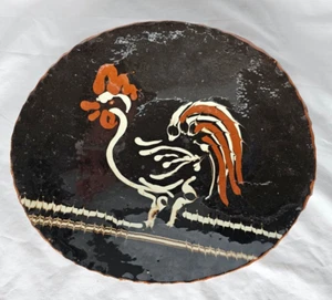 Funky slipware studio pottery chicken design oval dish, mid century modern - Picture 1 of 8