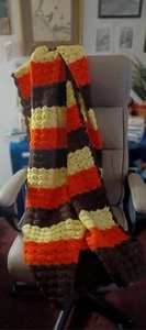 Retro VTG Chevron Crochet Afghan Lap Blanket Throw Orange Brown Yellow 61”x 45” - Picture 1 of 16